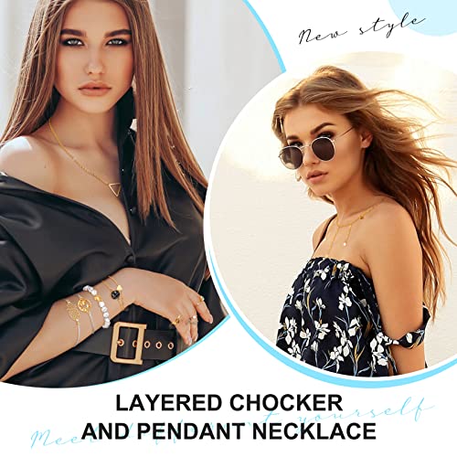 Batiyeer 60 Pcs Surfer Wave Strand, Summer Layered Choker Pendant Necklace Adjustable Multilayer Chain Necklaces Adjustable Bracelet Handmade Sunflower Rope Anklets Knuckle Rings (Elegant)3