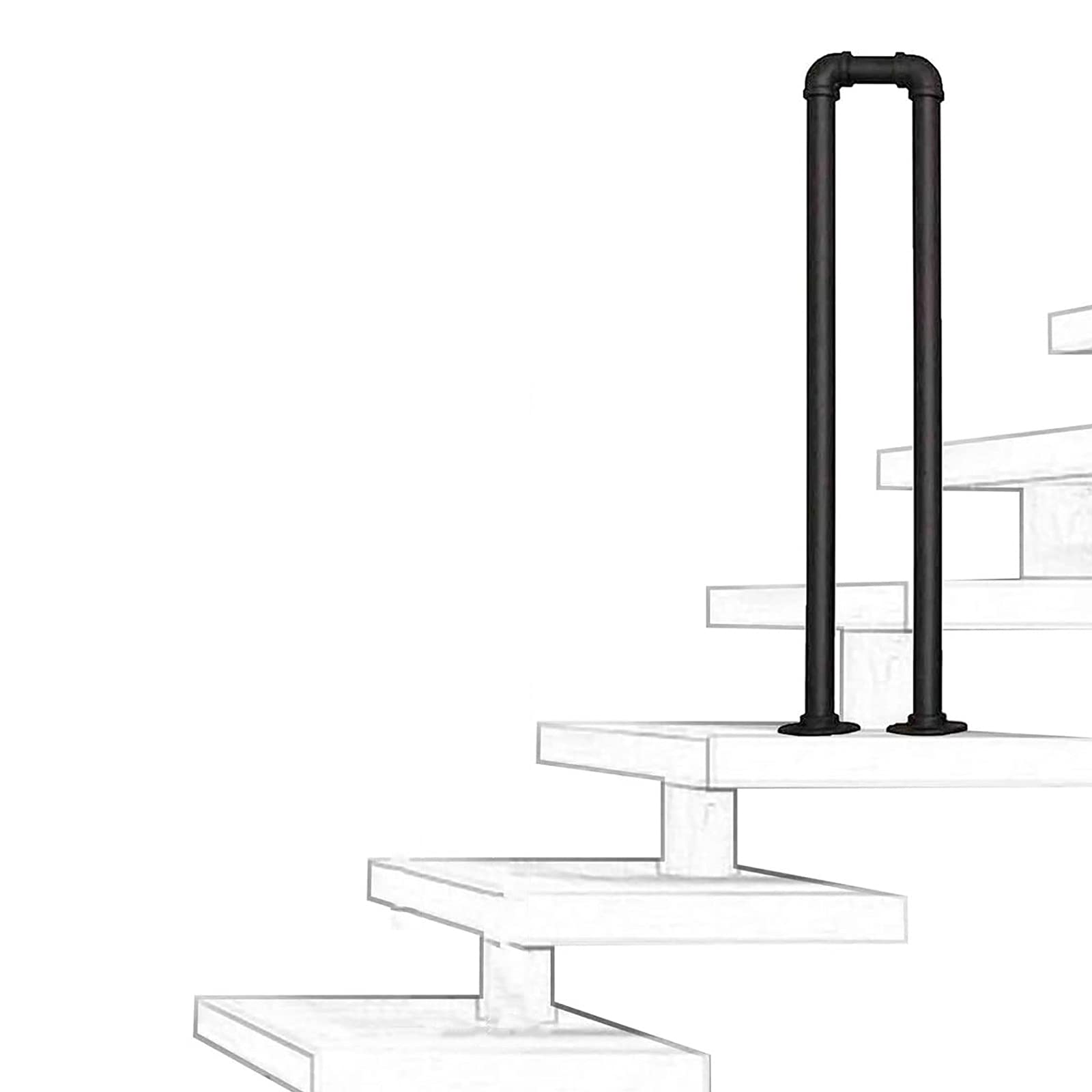 Main courante d'escalier contre les chutes sur marches extérieures et rampe intérieure de couloir