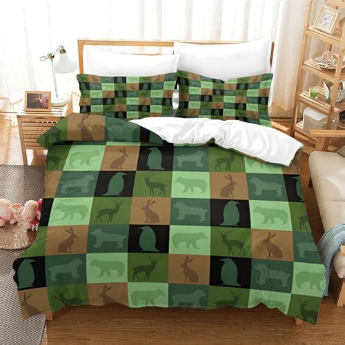 Housse de couette patchwork animaux imprimé 3D en microfibre zippée pour lit double
