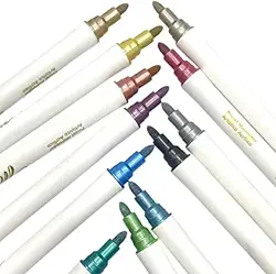 Conjunto de Canetas Marcadores Metálicos 12 Cores Metálicas Sortidas Pincel Artístico Escreve em Superfícies: Vidro Papel Pedra Madeira Cerâmica e muito mais