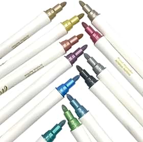 Kit 12 Canetas Metálicas Permanentes para Cerâmica e Pedra Marcadores Metálicos para Artesanato e Personalização de Vidros Madeiras Superfícies em Geral