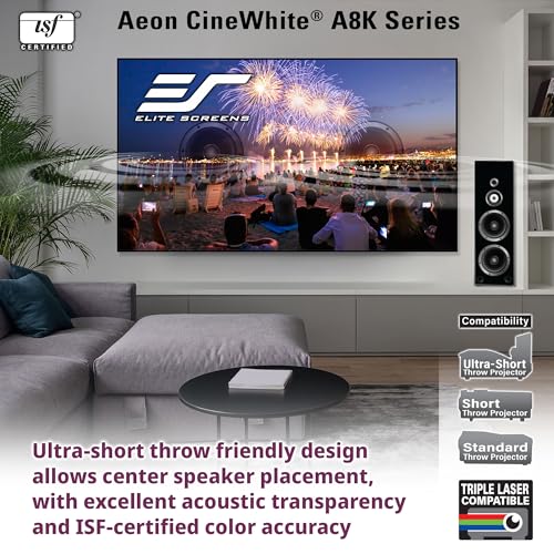 Image of Elite Screens Aeon CineWhite A8K, 123 inch Diag, 16:9 Aspect Ratio, ISF Certified 8K Ultra HD Home Theater Fixed Frame Edge Free Projection Sound Transparent Perforated Weaved Screen, AR123H-A8K