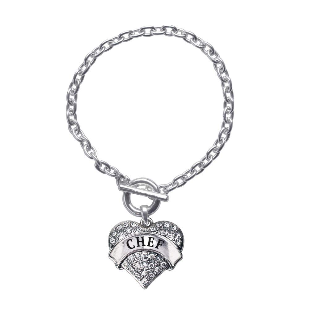 Inspired Silver - Silver Pave Heart Charm Toggle Bracelet with Cubic Zirconia Jewelry