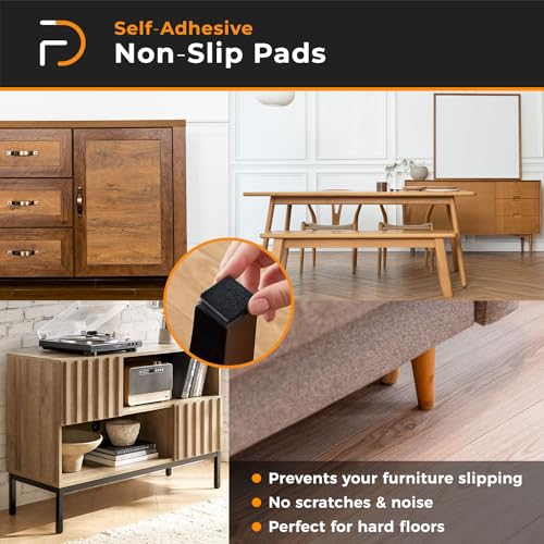 FURNDIY Sandalye ve Koltuk için Kaymaz Pedler 30mm x 21 Parça | Ahşap Zemin Koruma | Kendinden Yapışkanlı Kaymaz Eva Ped | Mobilya Ayakları için Kaymaz Pedler (Siyah, Kare)