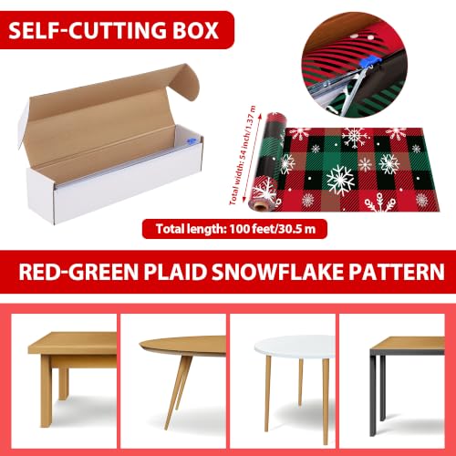 Image of Kochorie 100 Ft x 54 Inch Christmas Buffalo Plaid Snowflake Tablecloth Roll