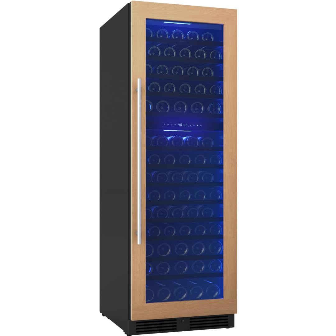 Zephyr 24 Inch Full Size Panel Ready Wine Fridge Dual Zone - Tall Refrigerator Cooler Cellars Large Bar Drink Cabinet Freestanding with Glass Door - 132x750ml bottles (Handle, wood panel not included) | Fridge.com