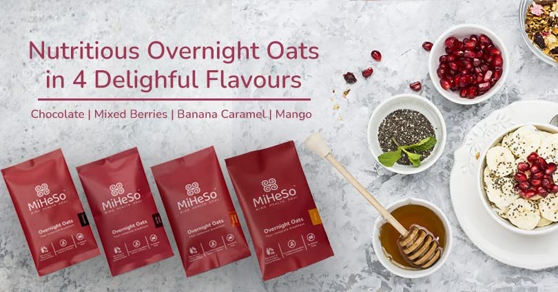 Image of MiHeSo Mind Health Soul Overnight Oats 240g | Wholegrain Premium Oats | No Preservatives| Loaded with Super Seeds | High Protein, Calcium and Fibre Content (Assorted (Trial Pack))