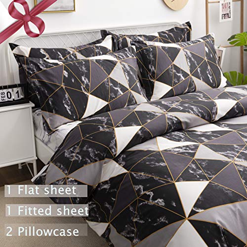 FADFAY 4Piece Premium 100% Cotton Bed Sheet Set King Size Geometric Bedding Stylish