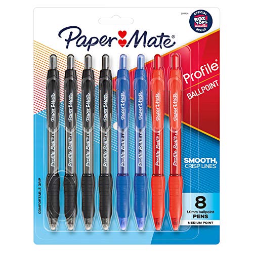 Paper Mate Ballpoint Pen, Profile Retractable Pen, Medium Point (1.0mm), Assorted, 8 Count