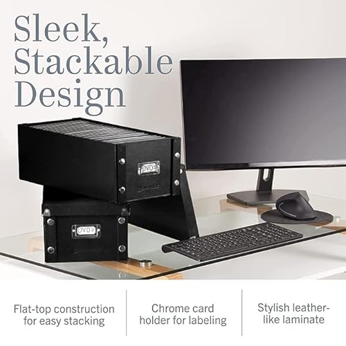 Snap-N-Store Dvd Storage Box - Pack Of 1 - Durable 6 X 8.2 X 16.5 Inch Movie Organizer - Disc Holder With Lid To Store Up To 26 Dvd Cases - Glossy Black With Chrome Accents #TOP3