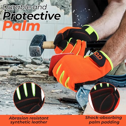 Image of HANDLANDY Work Gloves for Men & Women, Utility Mechanic Working Gloves Touch Screen, Flexible Gardening Gloves for Yard