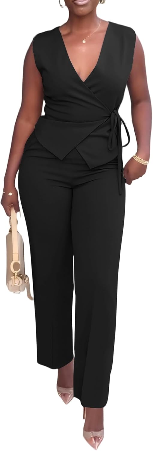 Salimdy Pant Suits for Women Dressy 2 Piece Business Casual Outfits Sexy Vest and Pants Set for Office Work