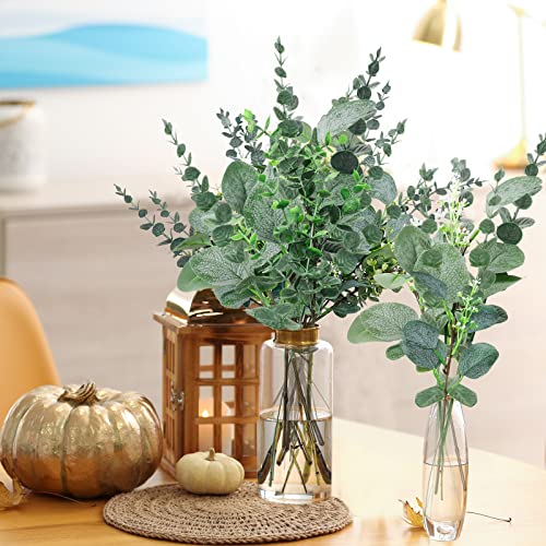 32 Pcs Mixed Artificial Eucalyptus Leaves Stems Fake Eucalyptus Leaves Sprays Silver Dollar Eucalyptus Faux Greenery Branches For Rustic Vase Floral Wreath Bouquets Wedding Decoration (Classic) #TOP5