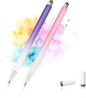 Stylus Pens for Touch Screens, 2 in 1 Stylus Pen for iPad with Precision Disc & Fiber Tip, Capacitive Stylus with Magnetic Cap, Compatible with All Touch Devices (2 Pcs) (Purple/Pink)