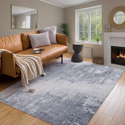 Area Rugs Modern Abstract Ultra Soft Living Room Rug 5x7 Stain Resistant Rugs Non Slip Low Pile Carpet Ideal for High Traffic Areas in Bedroom Dining Room(Grey)