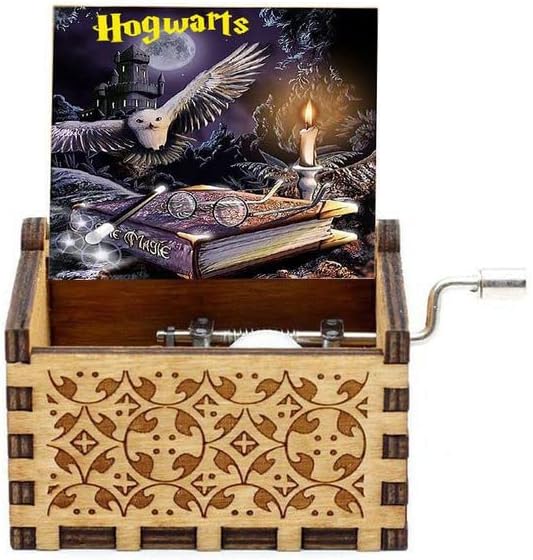 Eitheo Engraved Hand Cranked Wooden Musical Toy HP Theme Music Box Brown