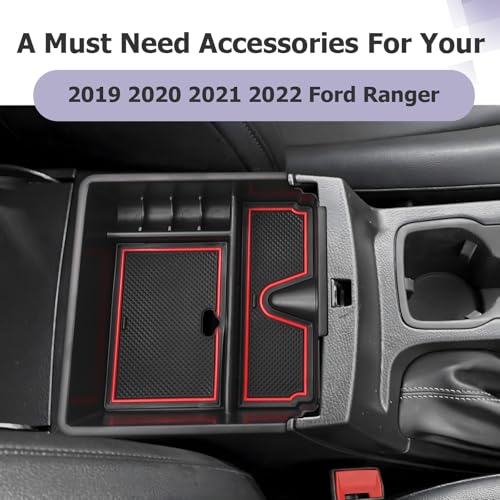 Image of LUWU Ranger Center Console Organizer for 2019 2020 2021 2022 2023 Ford Ranger XL /XLT /Lariat /Raptor Accessories Armrest Console Storage Box Glove Organizer Tray ABS Material Red
