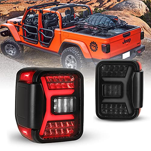 WOLFSTORM Smoked LED Tail Lights for 2019-2023 Jeep Gladiator JT Accessories,DRL and Sequential Turn Signal Light Design, Plug & Play Taillights, 30W Reverse Light/Brake Lamp,1 Pair
