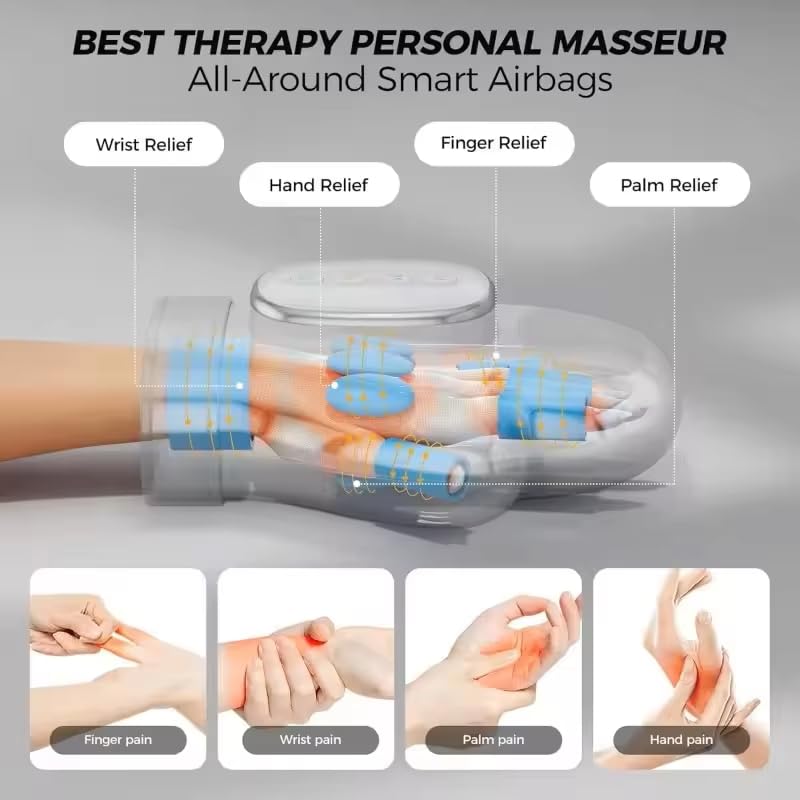 Massaggiatore elettrico per mani Airbag,senza fili,con 3 massaggi, 5 livelli pressione,per Artriti e Sindrome Tunnel Carpale, Allevia Dolori Polsi Dita Elettrico Massaggiatore Mani miglior regalo