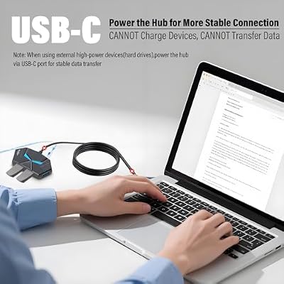 USB Hub 4 Ports, Multiple USB 3.0 Hub Splitter with Power Port and Lights, 3.9ft Long Cable Multiport Adapter Extender for A Port Laptop, Desktop, PC, Flash Drive, HDD