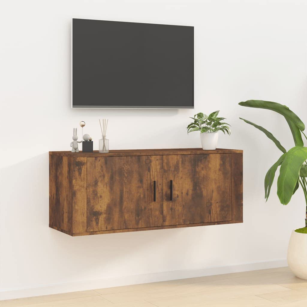 TV-Wandschrank Räuchereiche 100x34,5x40 cm, schwebendes TV-Möbel, Holzwerkstoff, Wandkonsole für Wohnzimmer, Media Center