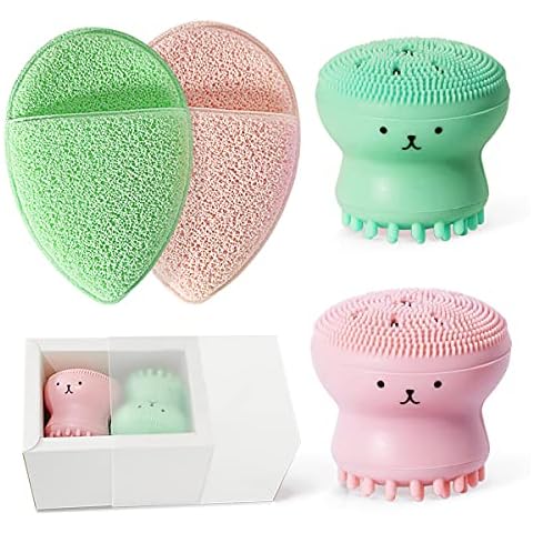 Cleansing Facial Brush Sets, Silicone Beauty Jellyfish Pore Brushes for Exfoliating, Massage, Cleansing Sponge Facial Flutter Wash Face Pad Cover
