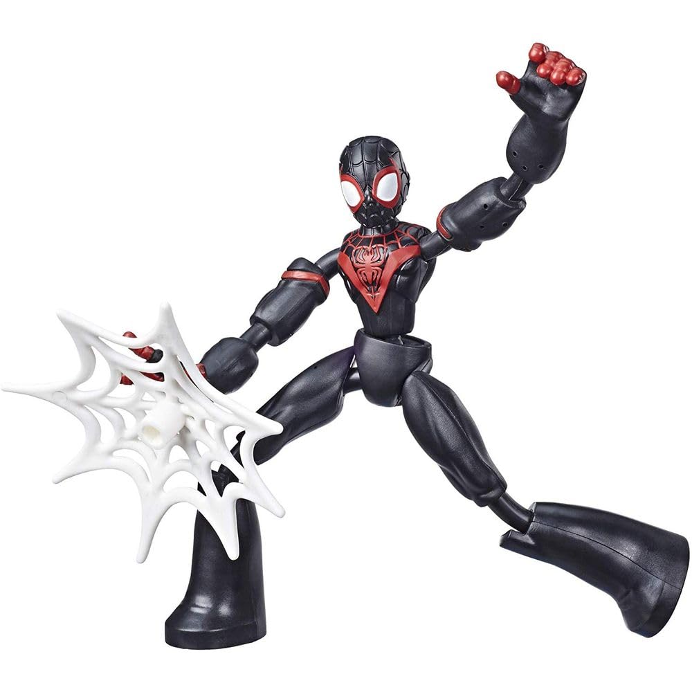Marvel Spider-Man Bend and Flex Miles Morales Action Figure Toy, 15-cm Flexible Figure, Includes Web Accessory, For Children Aged 6 and Up