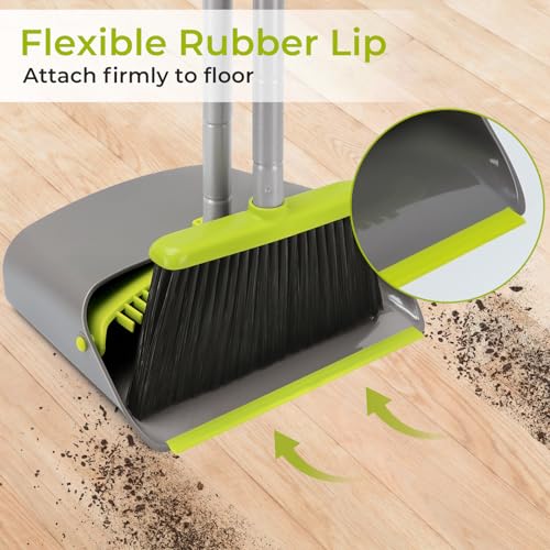 SONCAL Besen und Kehrschaufel-Kamm-Set für Zuhause, 132,1 cm langer Griff, stehende Kehrschaufel für Zuhause, Zimmer, Küche, Büro, Lobby, Outdoor, Boden – Bild 6