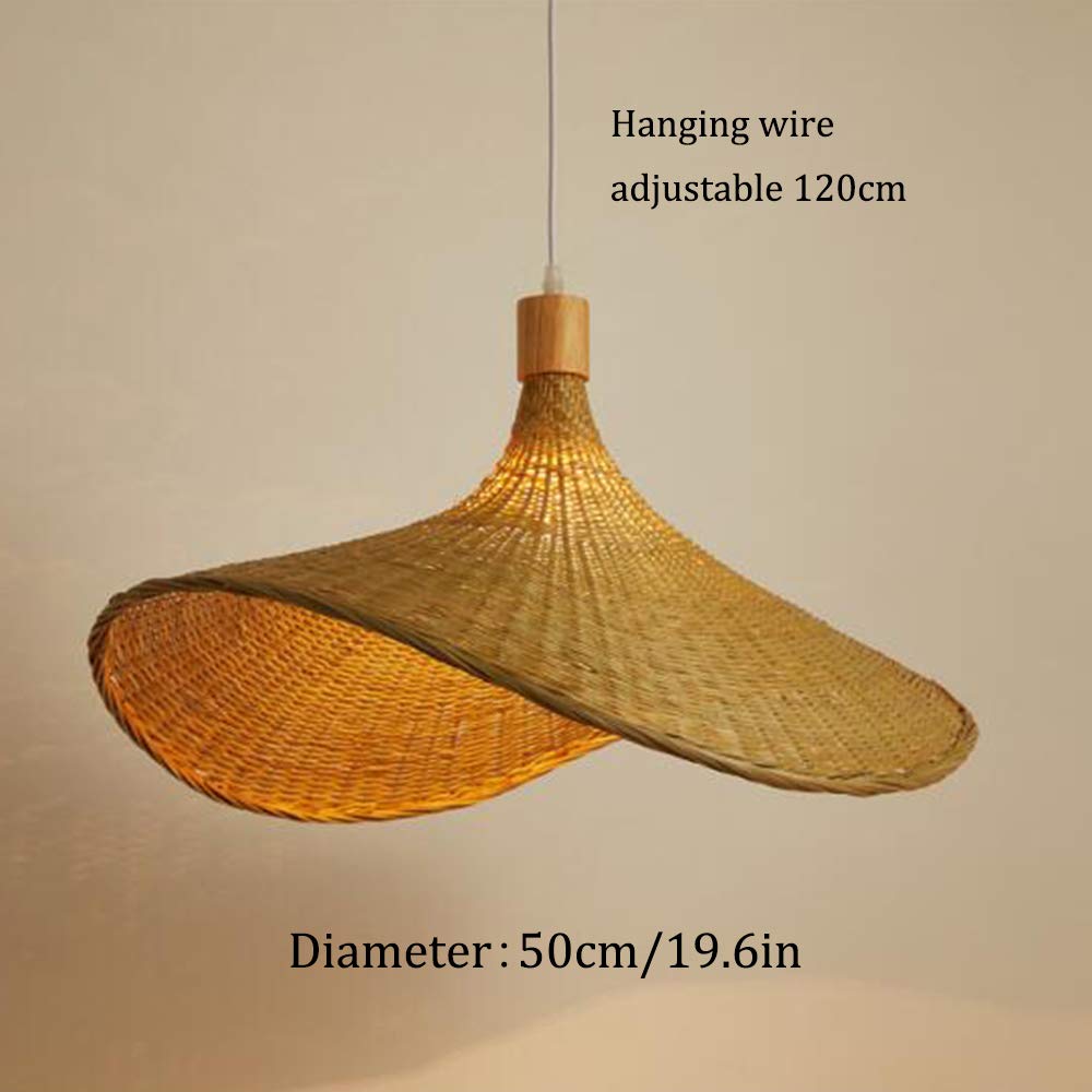 Lámpara Colgante De Bambú Para Tejer Lámpara De Mimbre Lámpara Colgante Tejida A Mano De Ratán Estilo Natural Forma De Sombrero Lámparas E27 Para Dormitorio Comedor Sala De Estar Cocina,50cm