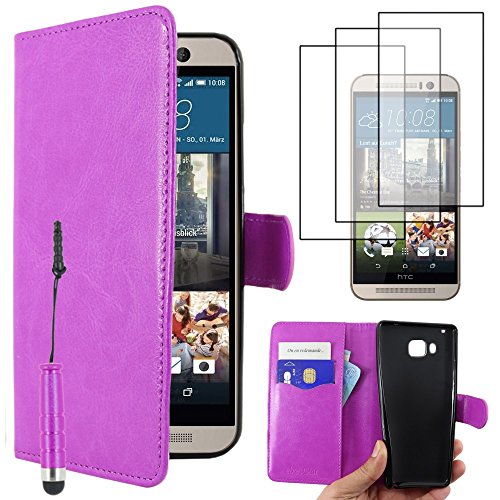 ebestStar   Funda Compatible con HTC One M9, One Hima Carcasa Cartera Cuero PU, Funda Ranuras Tarjeta, Función Soporte + Mini Lápiz +3 Peliculas, Violeta [Aparato: 144.6 x 69.7 x 9.6mm, 5.0'']