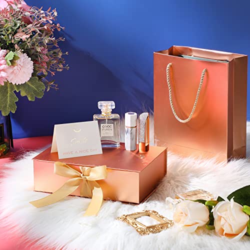 Luxury Gift Box With Lids Changeable Ribbon, Paper Bags, A Greeting Card And Tissue Paper Luxury Packaging Box Set For Weddings, Graduations, Birthdays, Anniversaries (Rose Gold, 9 X 7 X 3 Inch) #TOP5