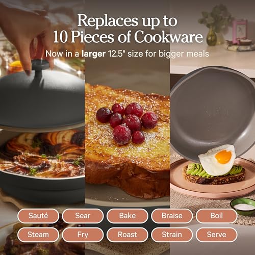 Image of Our Place Large Always Pan | 12.5 inch Ceramic Pan with Modular Lid & Beechwood Spatula | Patented 10-in-1 Nonstick, Non-Toxic Cookware Made Without PFAS | Induction & Oven-Safe up to 450F | Char