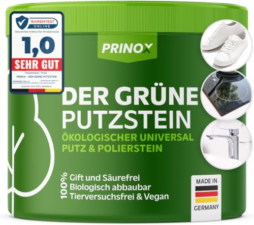 PRINOX Der Grüne Putzstein I 950g inkl. Handschwamm I Nachhaltiger Universal Allzweckreiniger I Jahresvorrat je Dose I Öko Reiniger für Küche Bad Fenster Sneaker Ceranfeld WC I Made in DE