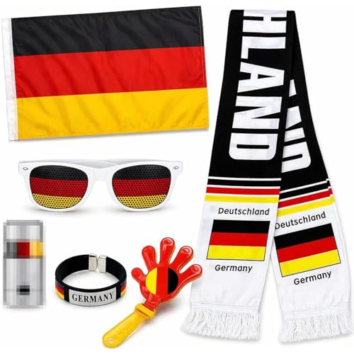 Deutschland Fanartikel Set - Schal & Brille für Fußball Deutschland Fans Typisch Deutsche Geschenke für Herren & Damen Nationale Deko Accessoires für Stadion & Public Viewing Party fussball 2026