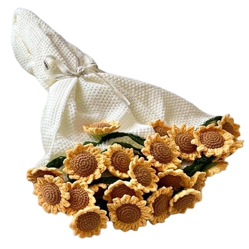 Gcroet 1PC Crochet Flower Blanket 32 Round Finished Sunflower Flower Bouquet Blanket for Birthday Valentine's Day Women Mom Sister Wife