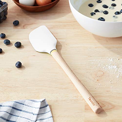 Tovolo Flex-Core Wood Handled Silicone Spatula Non-Stick, Heat-Resistant, Bpa-Free, Dishwasher-Safe With Removable Angled Head, 1 Ea, White #TOP5