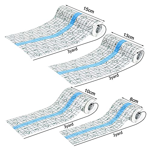 4 Rolls Transparent Stretch Adhesive Bandage Waterproof Bandage Clear Adhesive Bandages Dressing Tape for Tattoos, 4 Sizes - Image 3