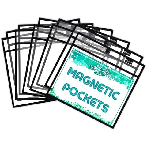 Magnetic Dry Erase Pockets by Two Point (10-Pack) - Landscape - Black Clear Plastic Sleeves for Paper, Shop Ticket Holders, Job Ticket Holders, Clear Paper Sleeves, Dry Erase Sleeves Cover