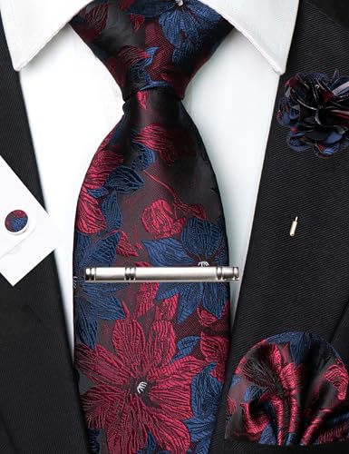 Image of JEMYGINS Mens Tie and Lapel Pin Necktie Pocket Square Cufflinks and Tie Clip Sets for Business Casual 5PCS