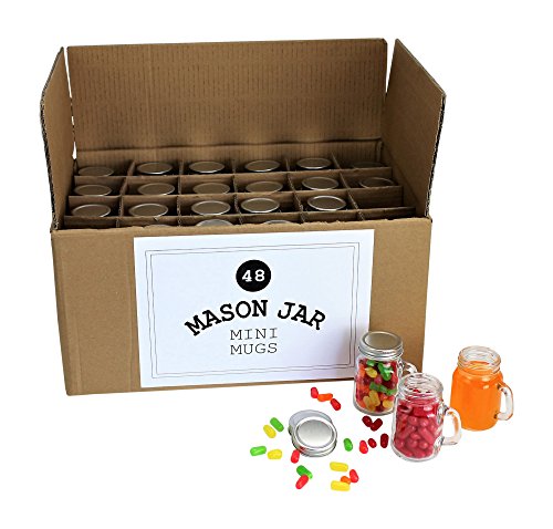 Mini Mason Jar 4 Ounce Mugs - Set Of 48 Glasses With Handles And Leak-Proof Lids - Great For Shots, Drinks, Favors, Candles And Crafts #TOP7