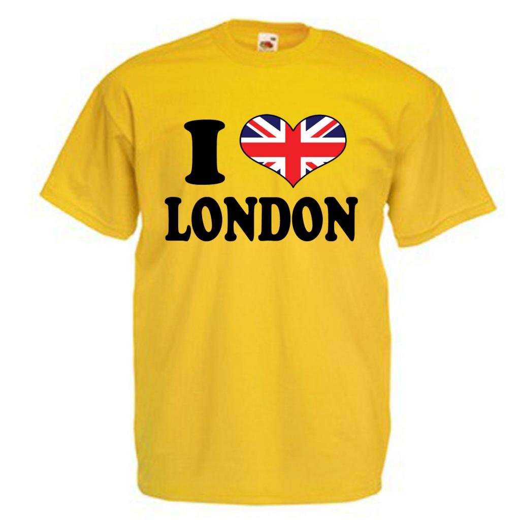 Shaniztoons Men's Yellow I Love Heart London T Shirt Large Pink