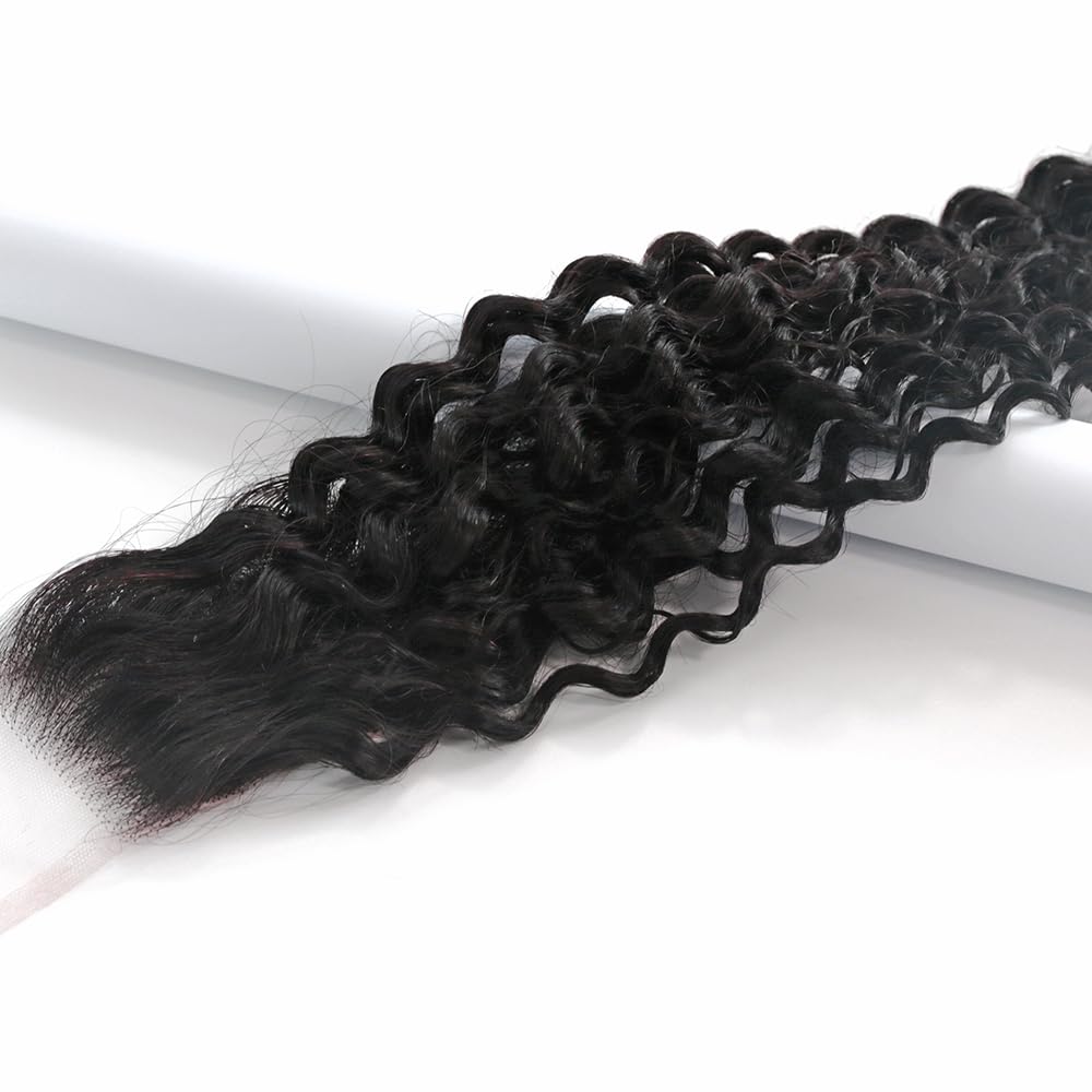 MEODI 2x6 HD Lace Hair Closure Deep Curly, Real Ultra Thin 0.1mm Swiss HD Skinlike Lace,2x6 Virgin Human Hair Lace Closure Only With Bleached Knots, Bare Bling Lace Closures 12 Inch