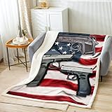 Gun Pattern Sherpa Blanket War Theme Plush Blanket Army Rifle Machine Gun Fleece Throw Blanket for Bed Sofa Couch Kids Military Themed Warm Fuzzy Blanket Ultra Soft Room Decor Twin 60'x80'
