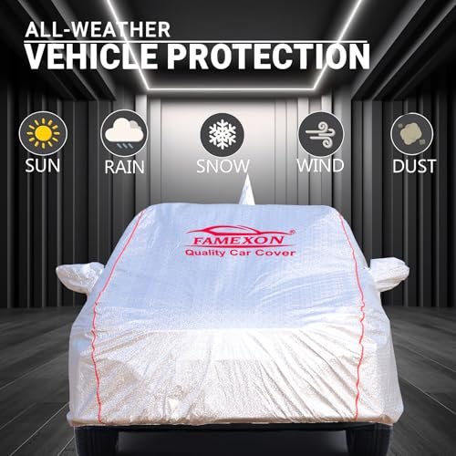 Image of Full Body Car Cover for Hyundai Creta with Mirror and Antena Pocket Triple Stiched(Silver with Red Piping)