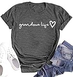 Grandma Shirt Women Casual Grandma Life Heart Printed T-Shirt Funny for Grandma (Dark Grey, S)