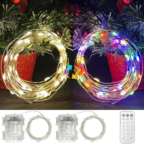 Guirlande lumineuse à piles 10m avec télécommande minuterie 12 modes pour jardin extérieur