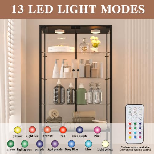 Image of Beauty4U Iron Frame Glass Display Cabinet with LED, 4-Shelf Curio Cabinet