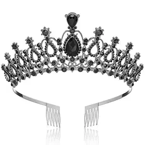Tiara Crown for Women, Headband Hair Accessories for Birthday Wedding Party Costume (C-Black)