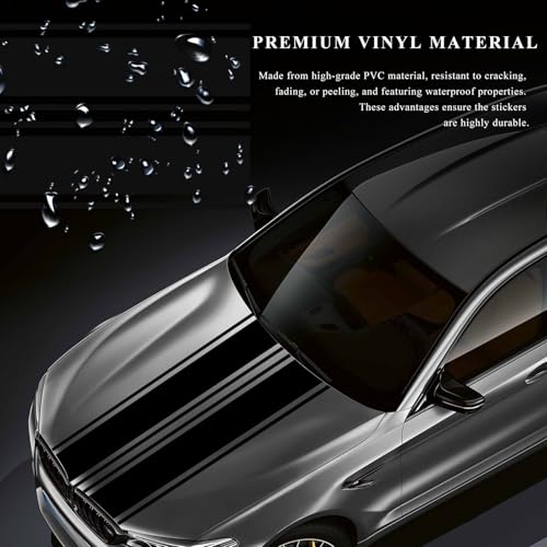Image of 2 PCS Car Hood Sticker, 70.9 inch x 7.3 inch Waterproof Racing Stripes Auto Body Side Decals, Sports Style Hood Sticker Exterior Decoration for Most Vehicles, Car Accessories (Black)