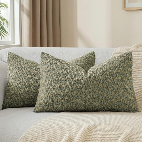 a moment Olive Green Pillow Covers Set of 2 with Plush Cluster Texture (12x20 Inch), Decorative Throw Pillows for Living Room, Couch Bed, Sofa, Cozy Accent Pillow Cases for Home Decor (No Inserts)